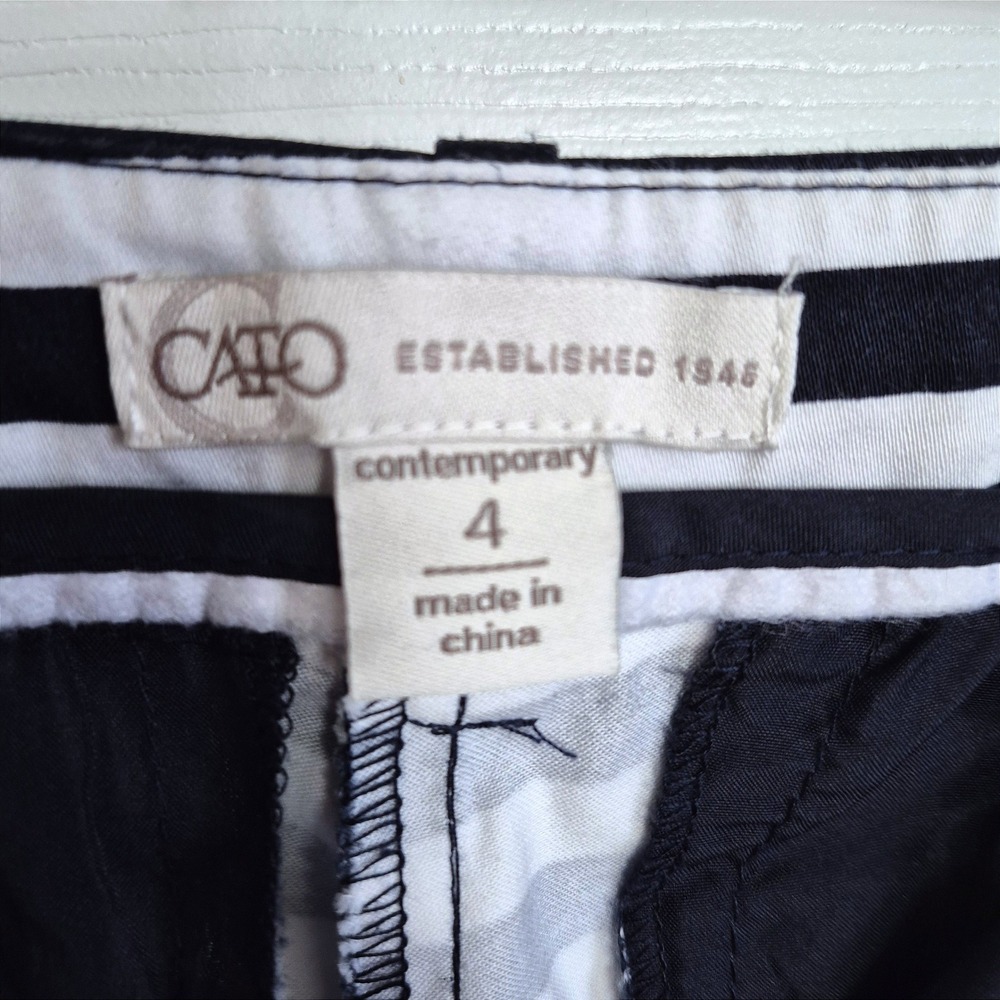 Cato‎ Contemporary black white striped straight leg pants women's 4 - Picture 6 of 10